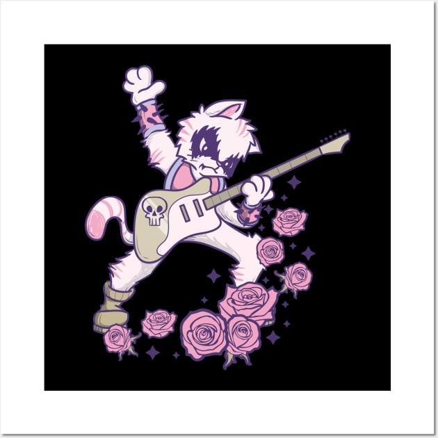 Pastel Goth Kawaii Heavy Metal Cat Guitarist Guitar Playing Wall Art by TellingTales